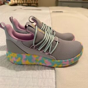 adidas Kids Gray & Pink Sneakers with Multicolor Sole